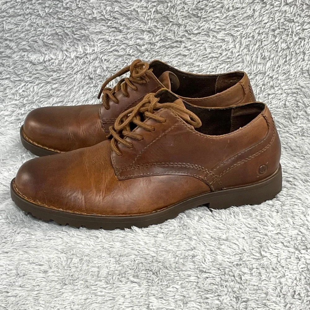 Born Mens Comfort Oxford Shoes 8.5M Brown Leather Lace Up Lug Sole